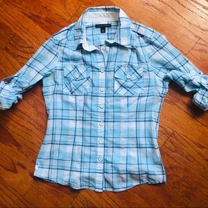 Banana Republic Blue Light Plaid Button Down